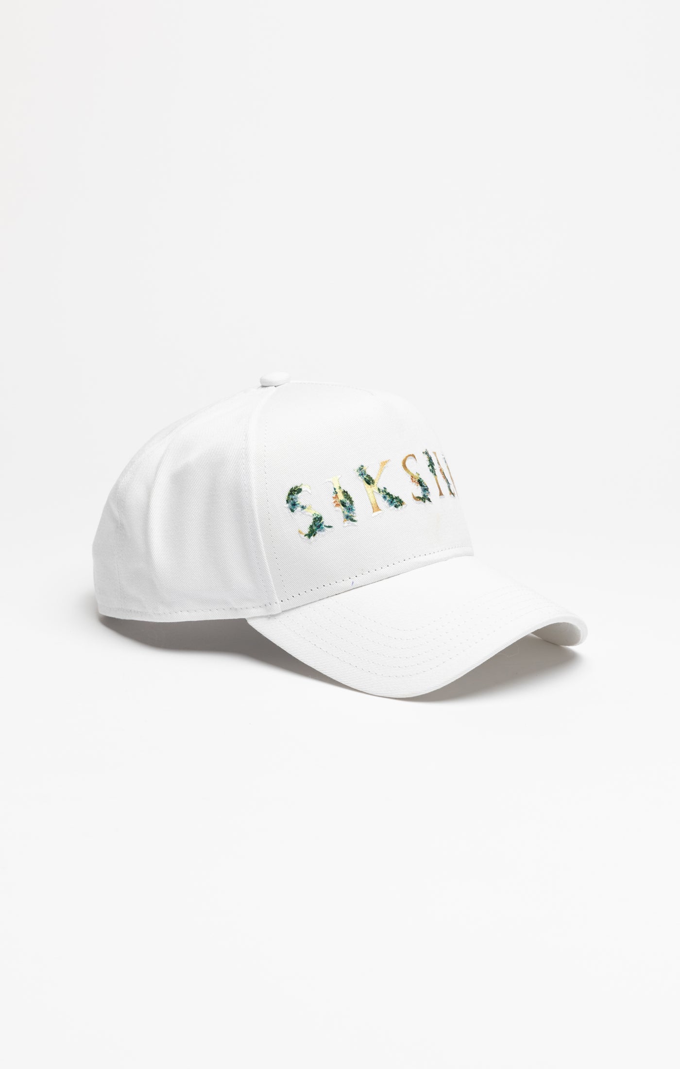 Weiße Trucker-Mütze mit Blumenstickerei