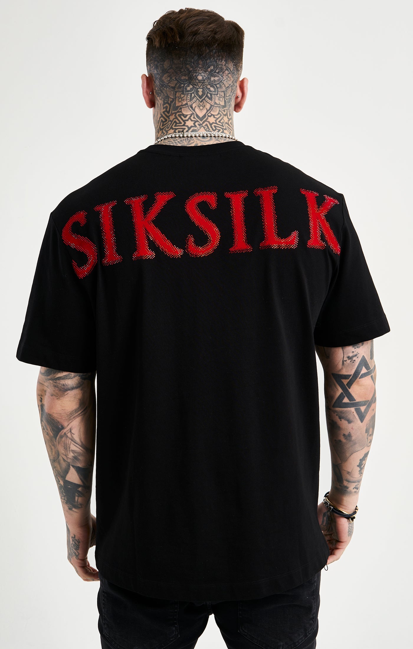 SikSilk Oversized-T-Shirt mit Strassapplikation – Schwarz (2)