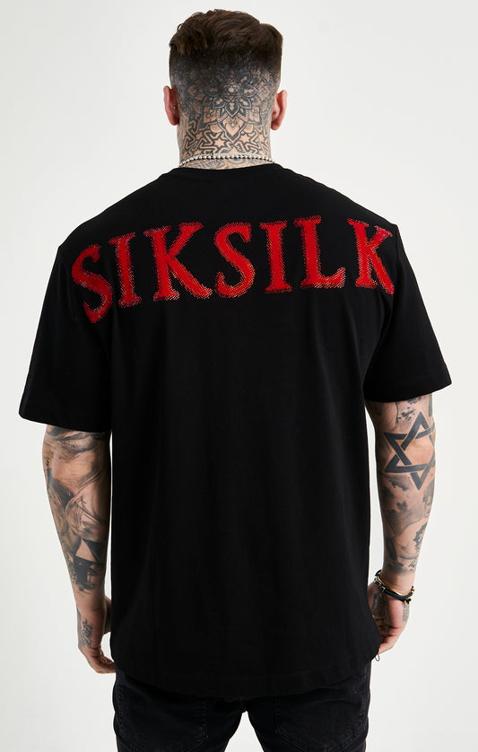 SikSilk Oversized-T-Shirt mit Strassapplikation – Schwarz