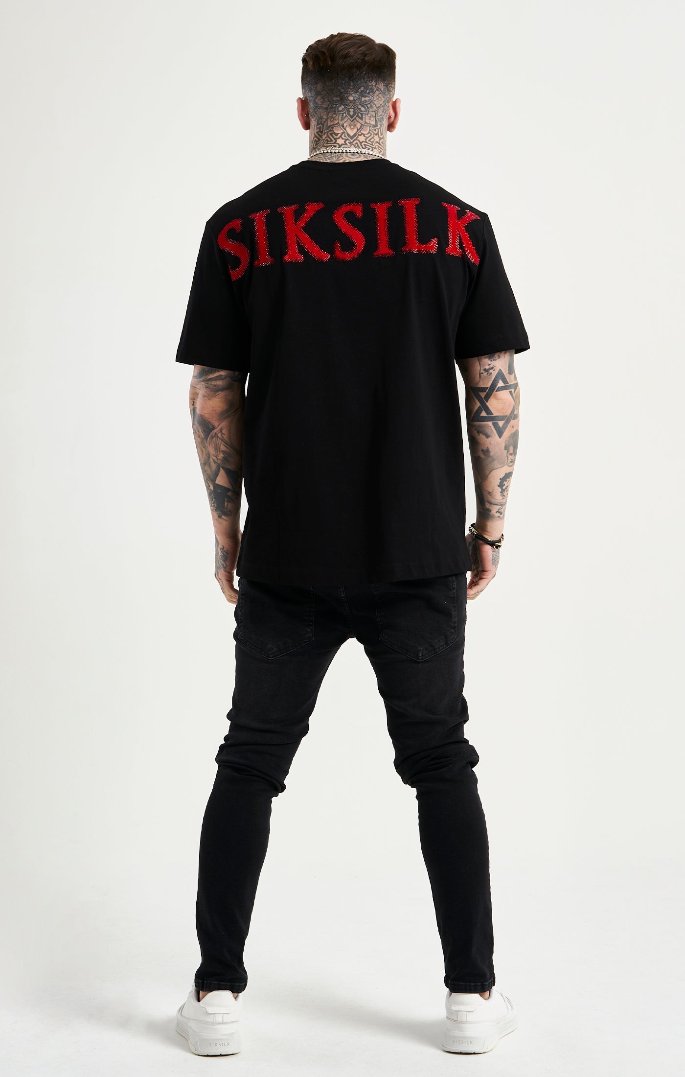SikSilk Oversized-T-Shirt mit Strassapplikation – Schwarz (5)