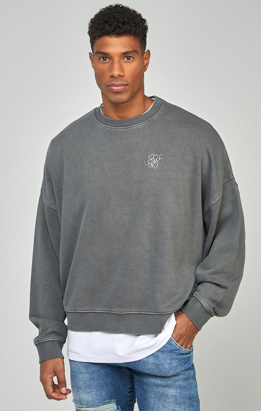 Schwarzes stückgefärbtes Sweatshirt mit Boxy-Passform