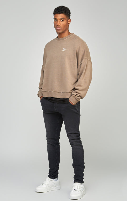 Braunes stückgefärbtes Sweatshirt mit Boxy-Passform