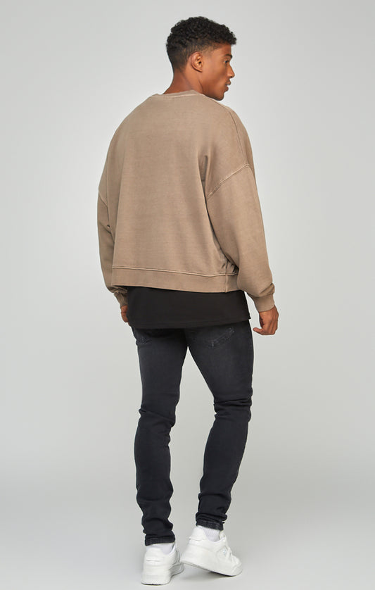 Braunes stückgefärbtes Sweatshirt mit Boxy-Passform
