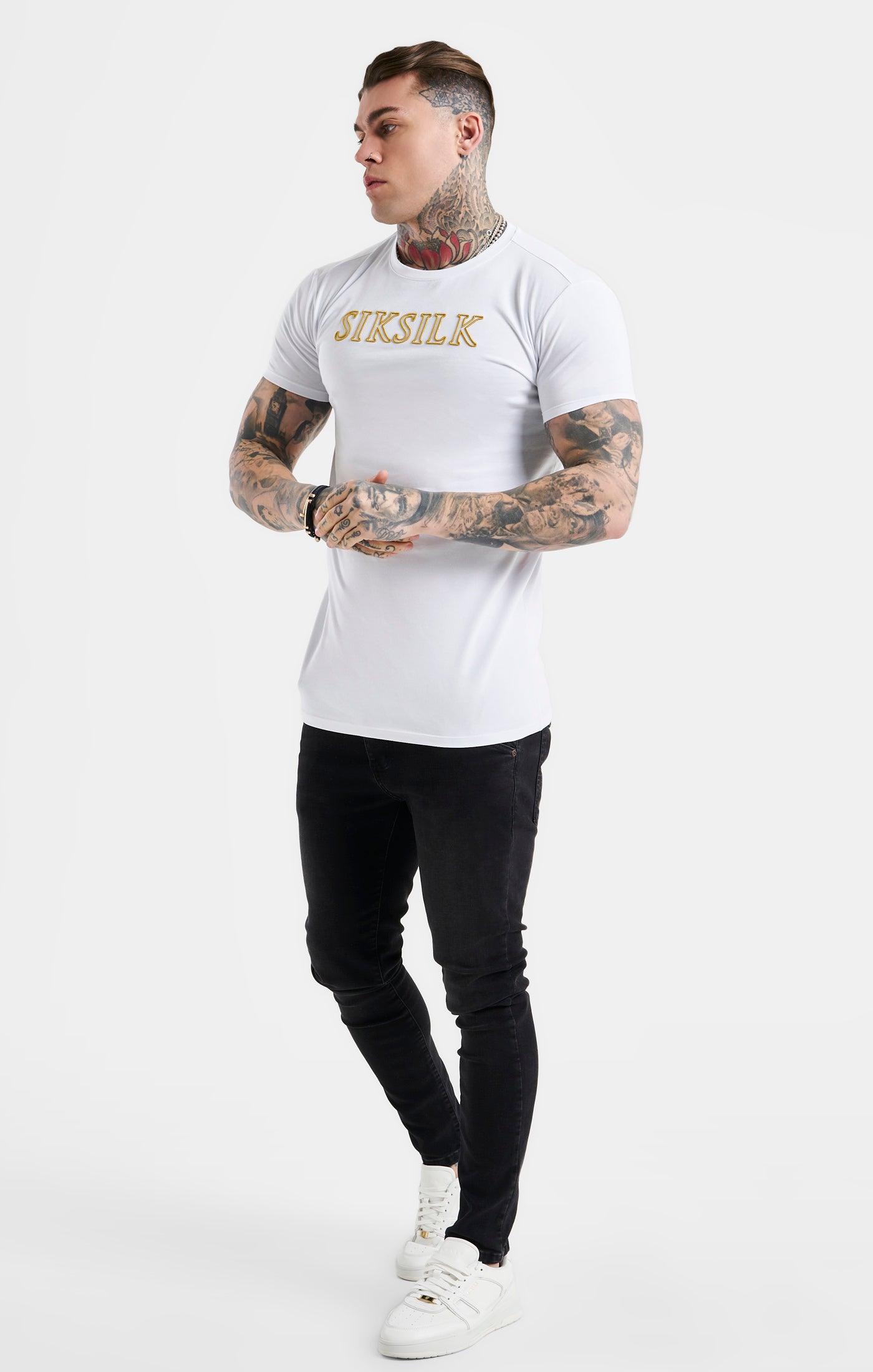 SikSilk T-Shirt mit Logo – Weiß &amp; Gold (2)