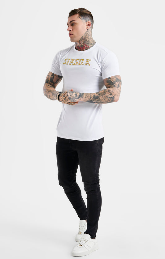 SikSilk T-Shirt mit Logo – Weiß & Gold