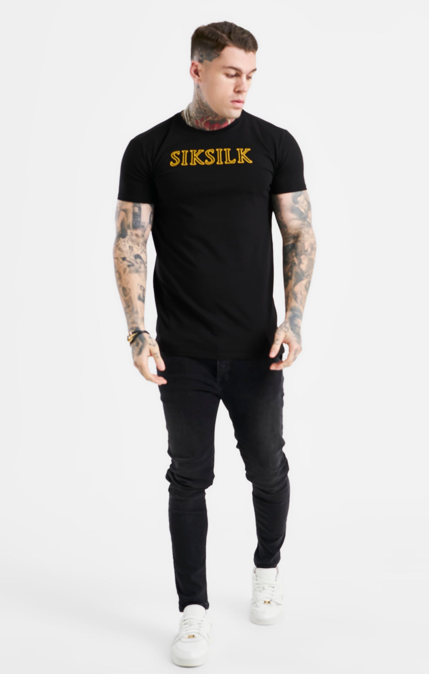SikSilk T-Shirt mit Logo – Schwarz &amp; Gold (2)