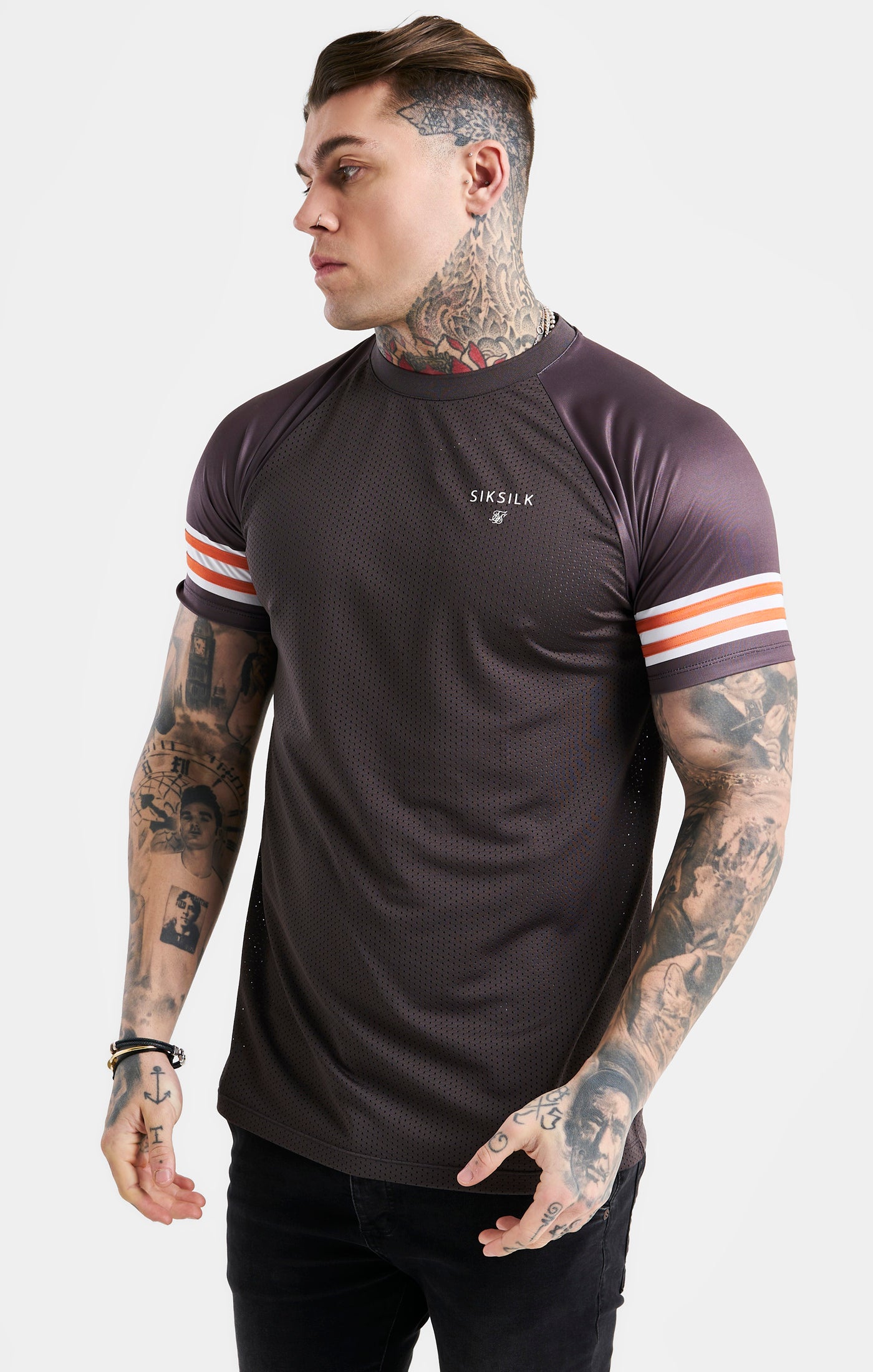 SikSilk Mesh Sport T-Shirt - Brown &amp; Orange (5)