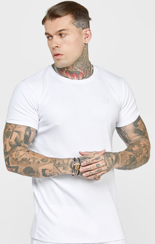 Weißes T-Shirt aus Rippstrick