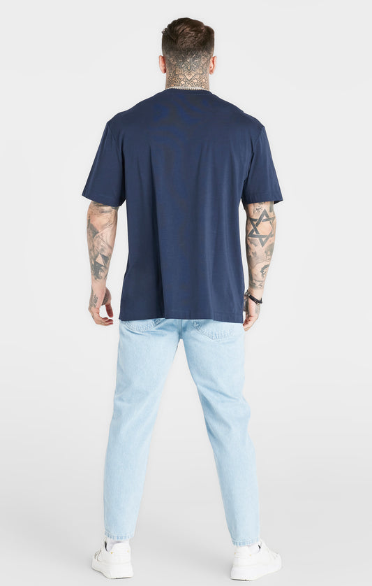 Marineblaues Varsity T-Shirt in Oversized Passform