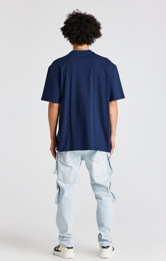 Marineblaues Übergroßes Ketten T Shirt