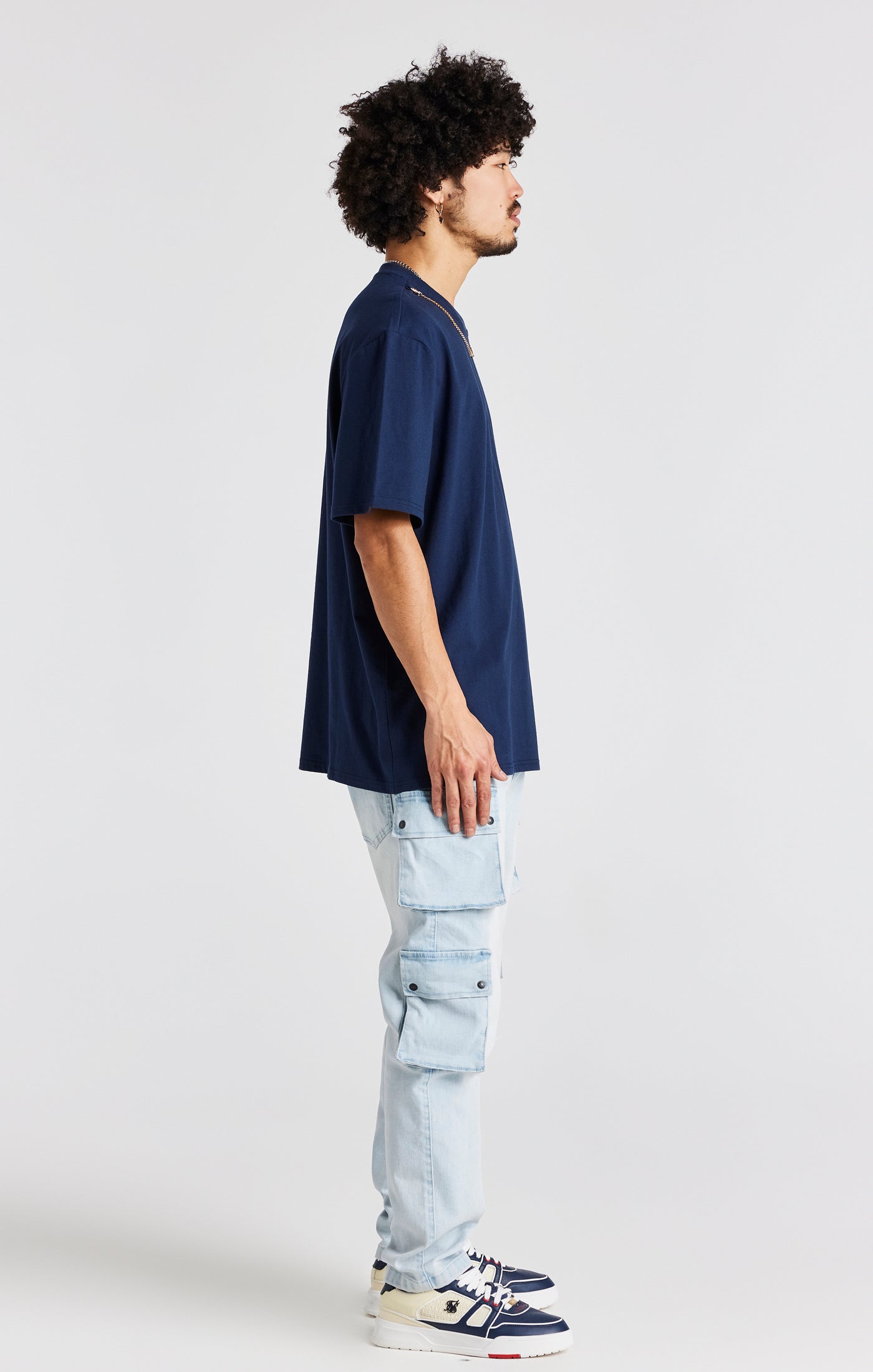 Marineblaues Übergroßes Ketten T Shirt (5)