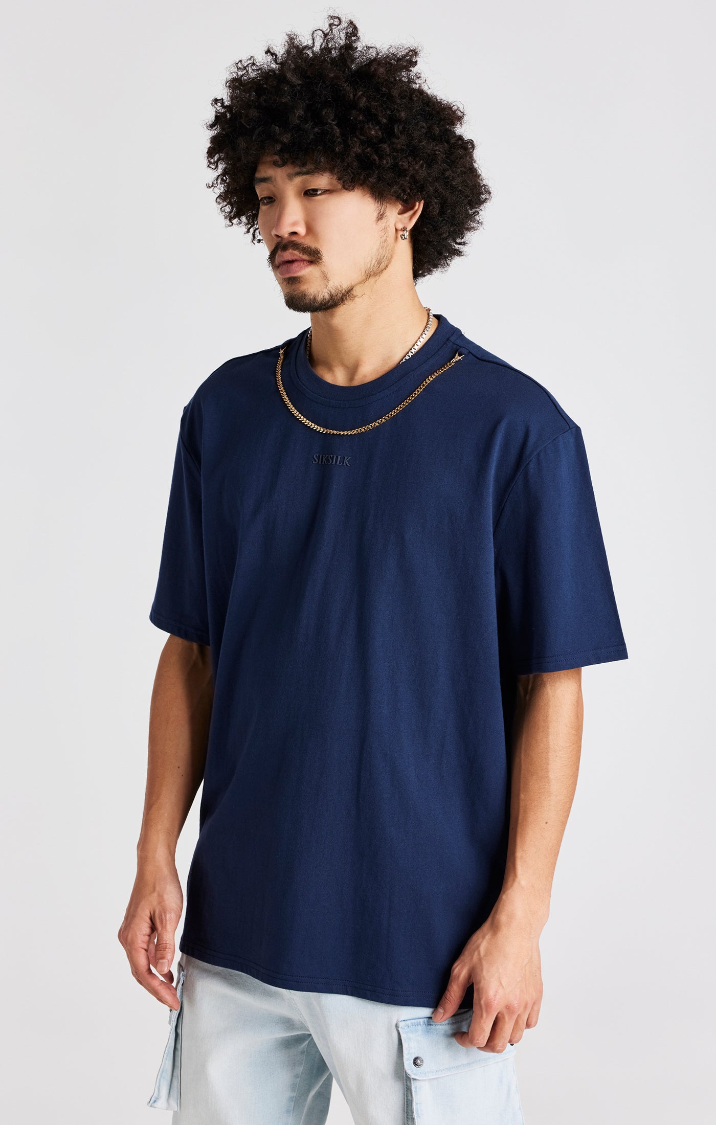 Marineblaues Übergroßes Ketten T Shirt (6)