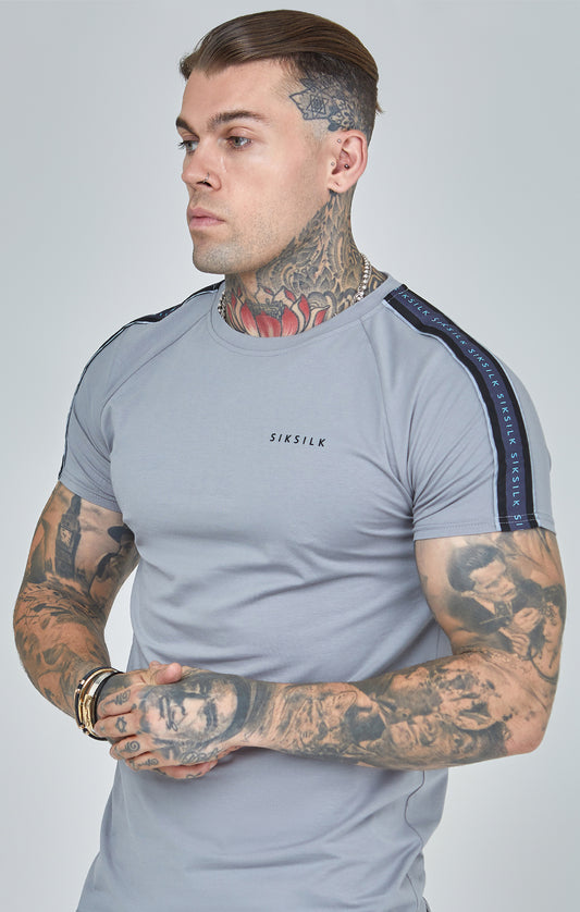 Graues Raglan-T-Shirt in Muscle Fit-Passform mit Band