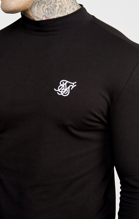Schwarzes Langärmliges Muskelfitness T Shirt im Doppelpack mit Stehkragen