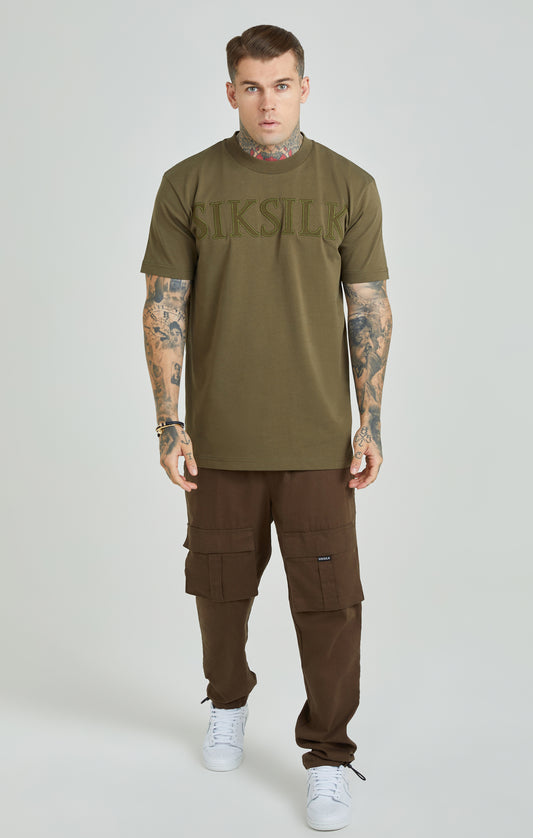 Khaki Applique Logo T-Shirt in Übergröße