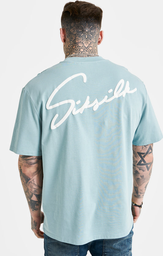 Übergroßes T Shirt mit Blauer Schriftstickerei