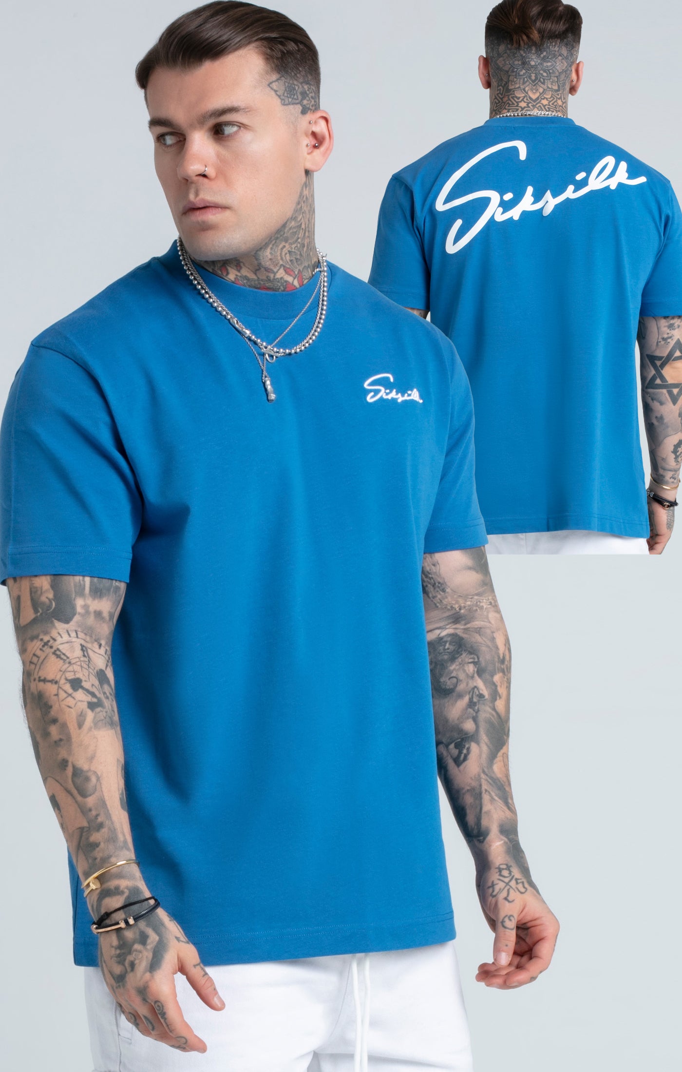 Aquamarinfarbenes T-Shirt in Oversized Passform mit Schriftzugprint