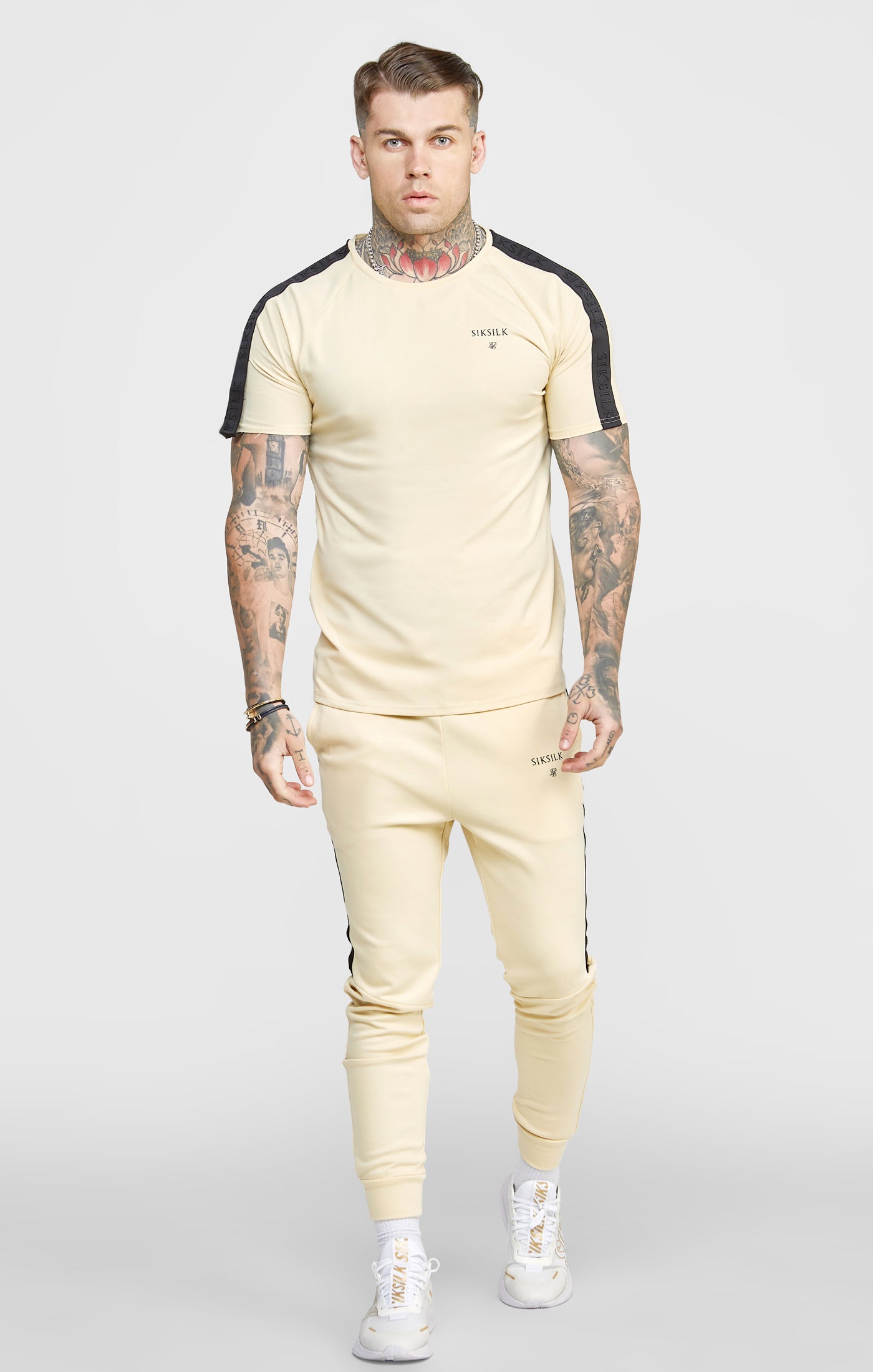 Beige Taped Muscle Fit T-Shirt (2)