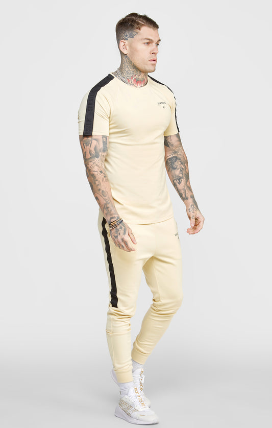 Beige Taped Muscle Fit T-Shirt