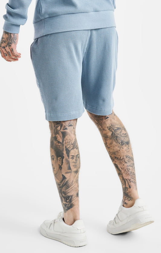 Blue Embroidered Waffle Texture Shorts
