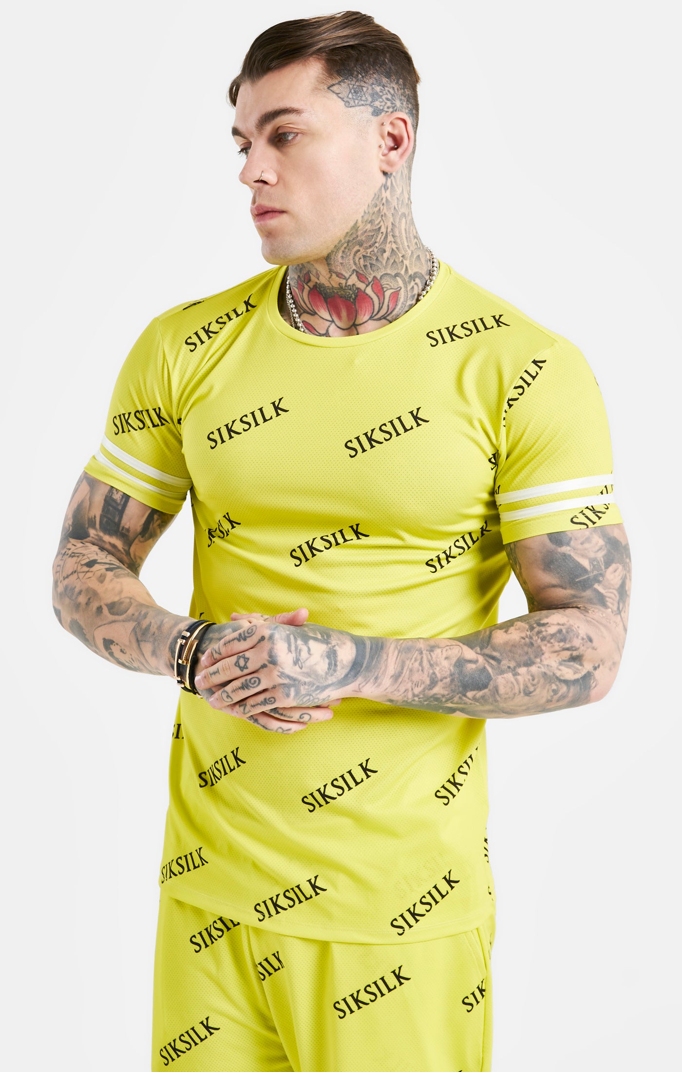 Yellow Logo Muscle Fit T-Shirt And Short Set (3)