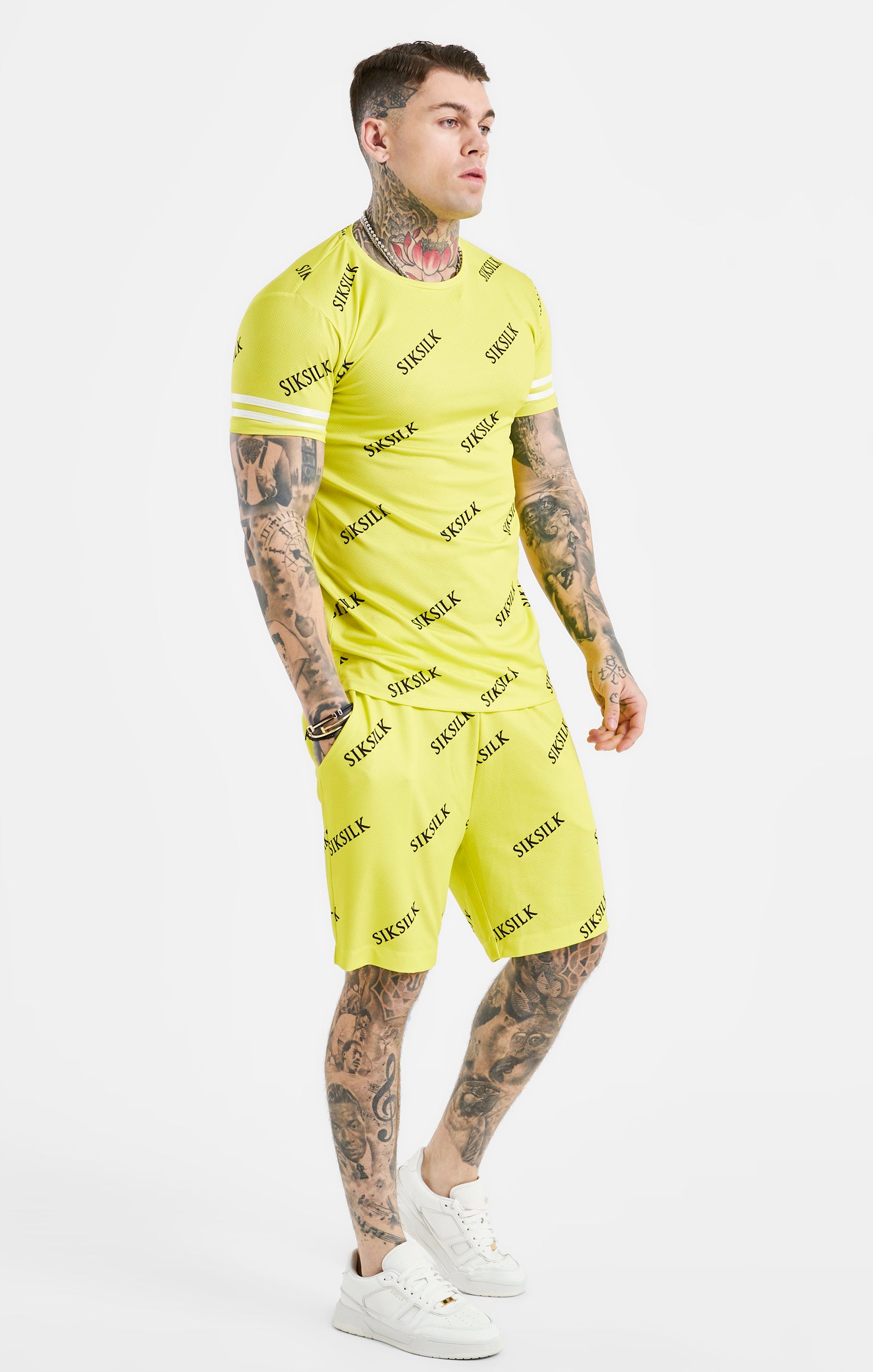 Yellow Logo Muscle Fit T-Shirt And Short Set (4)