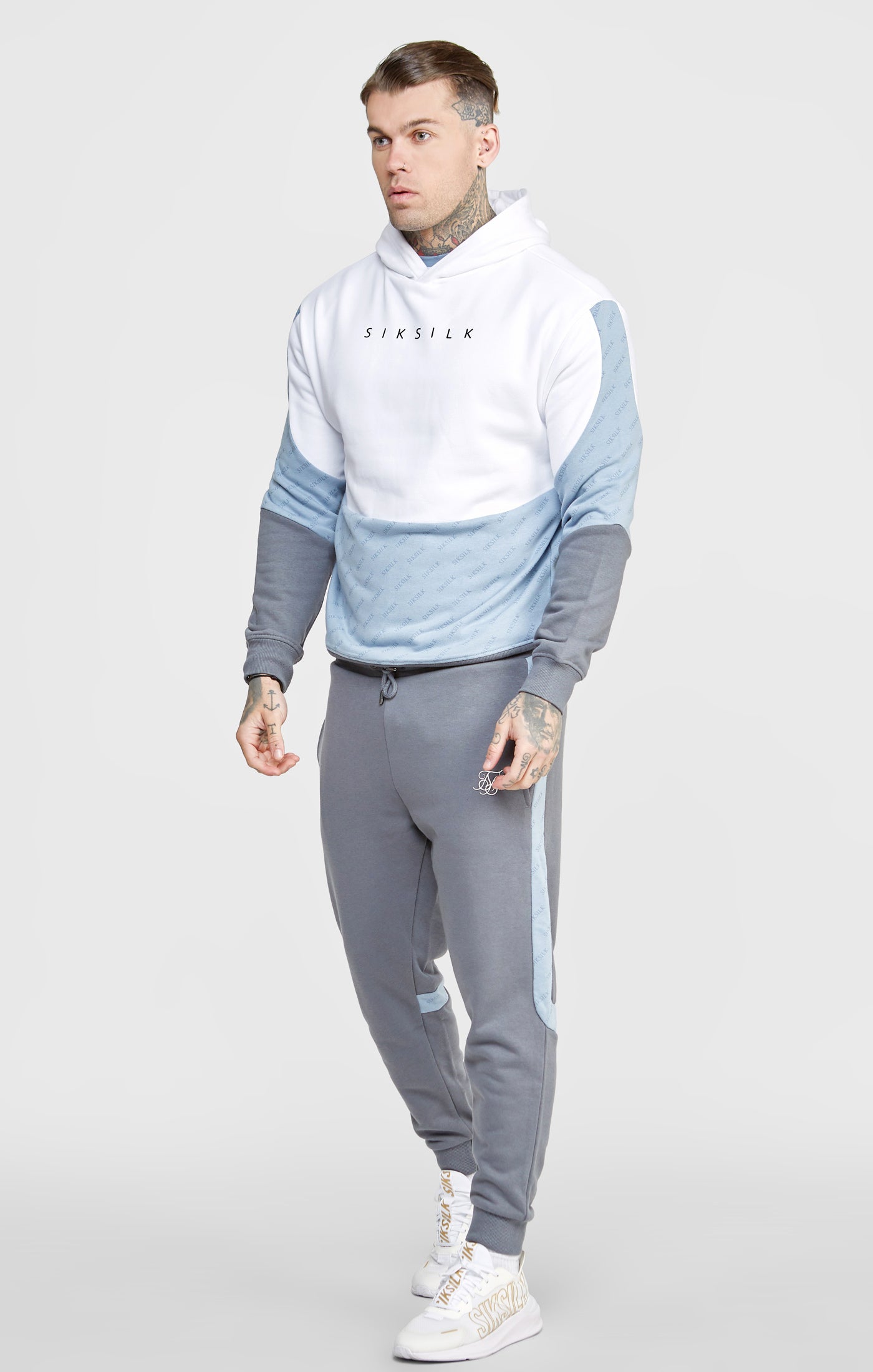 White Colour Block Relaxed Fit Hoodie (2)
