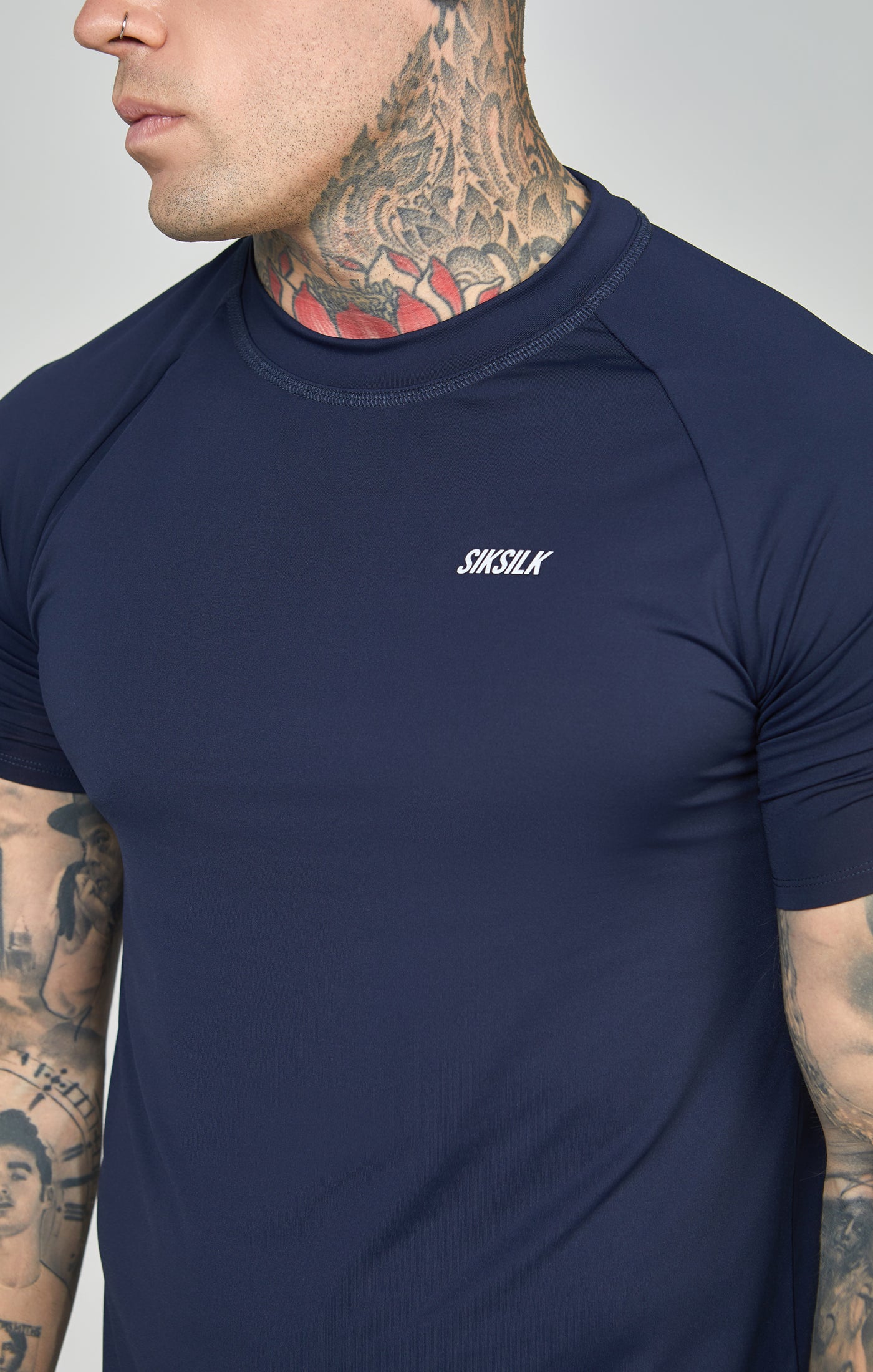 Navy Sports Curved Hem Muscle Fit T-Shirt (1)