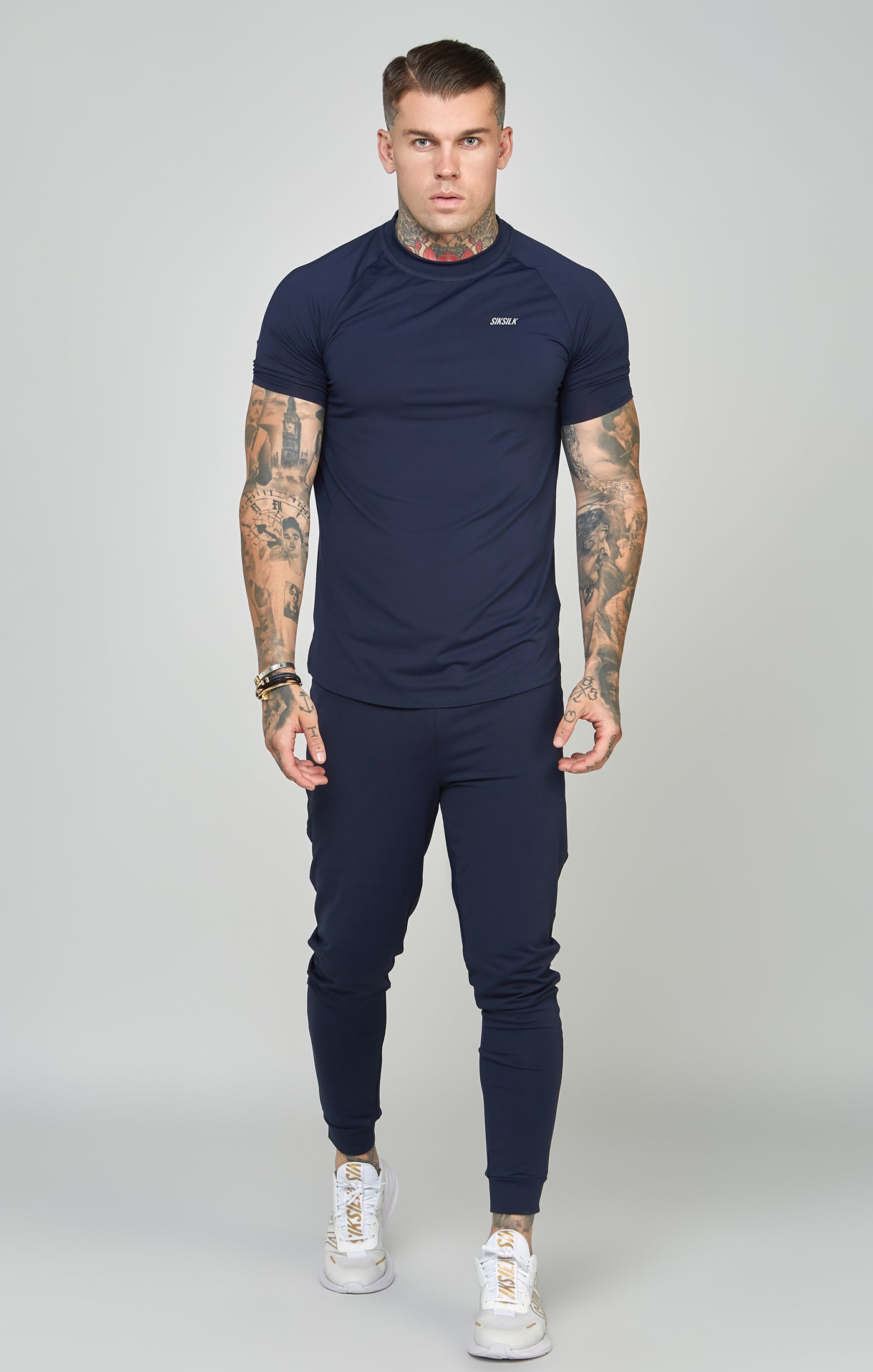 Navy Sports Curved Hem Muscle Fit T-Shirt (2)