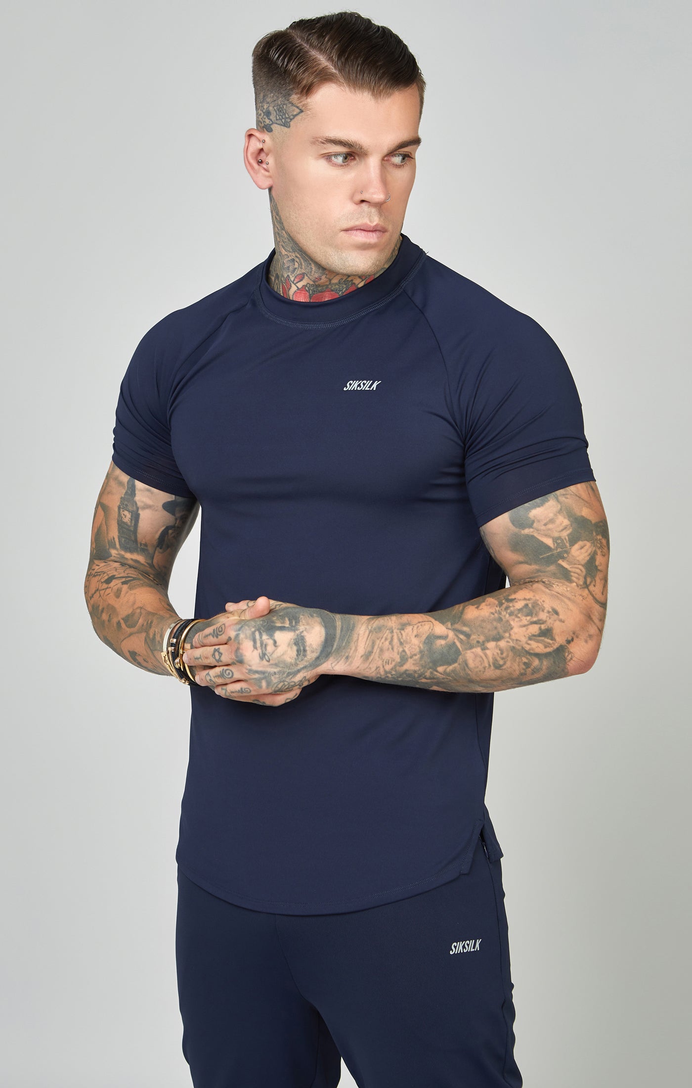 Navy Sports Curved Hem Muscle Fit T-Shirt (3)