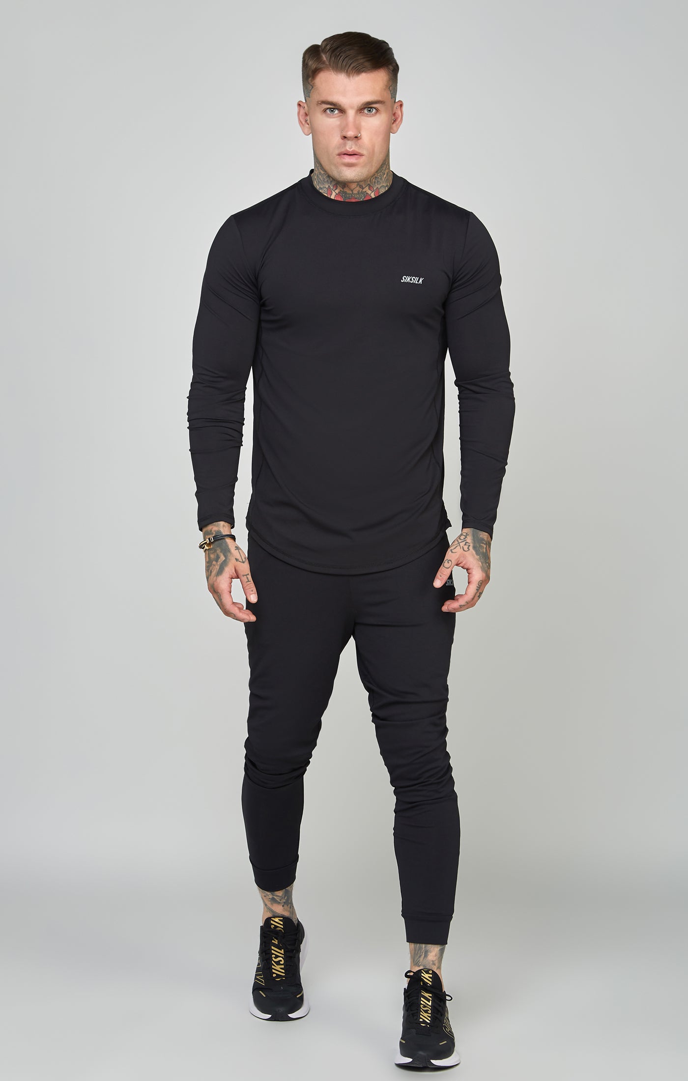Black Sports Muscle Fit Long Sleeve Top (1)