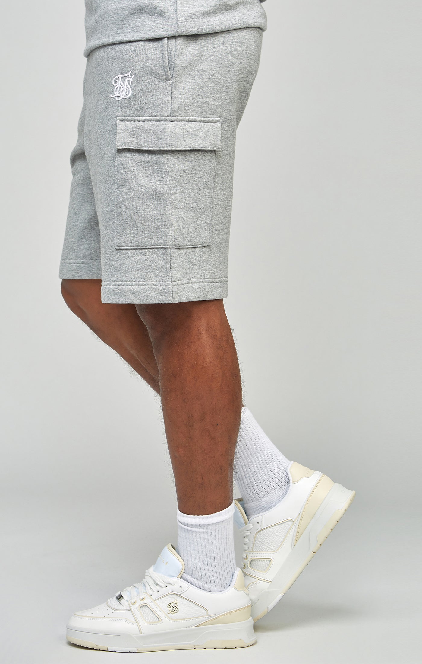 Grey Marl Essential Cargo Fleece Shorts (1)
