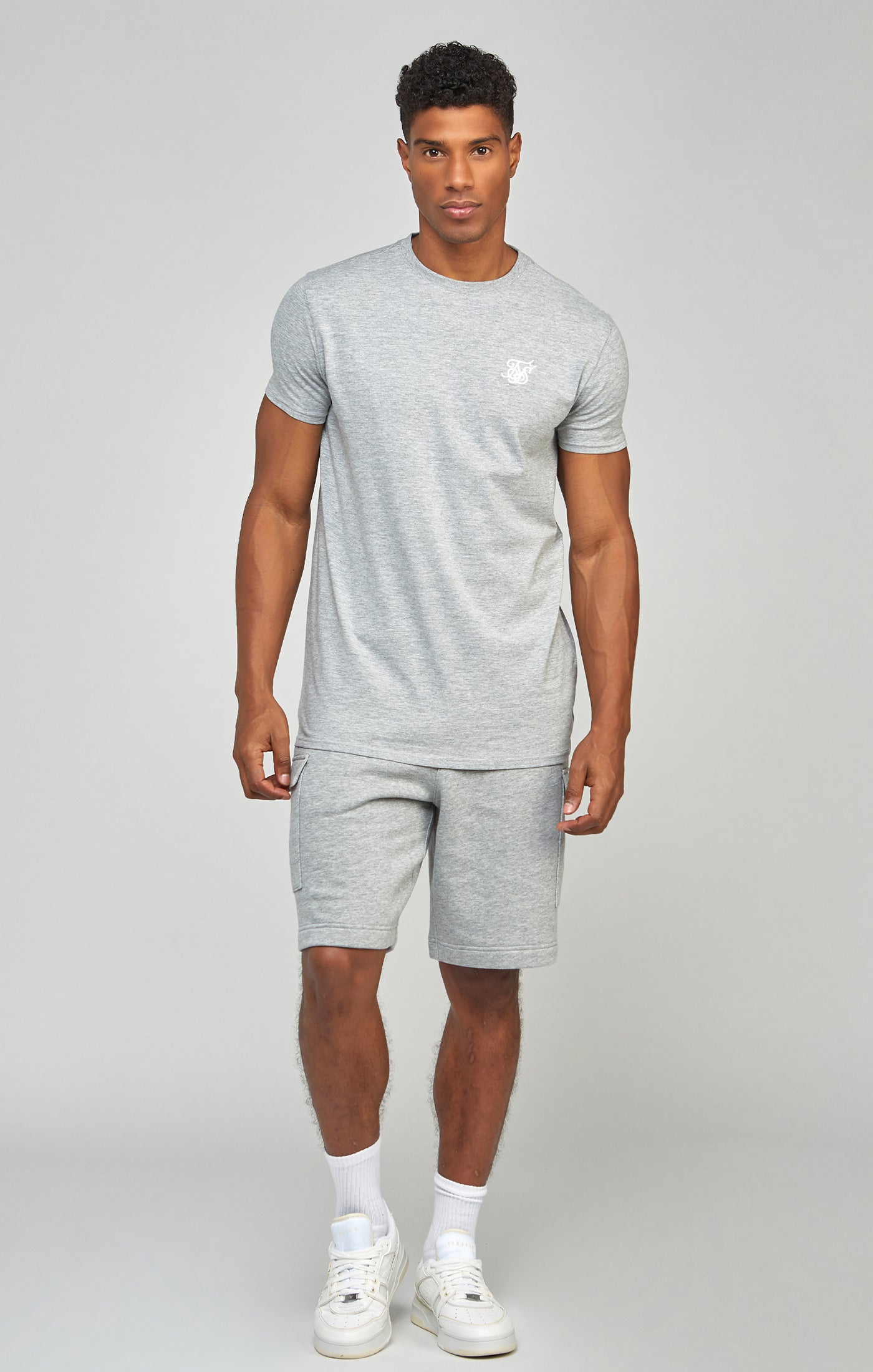 Grey Marl Essential Cargo Fleece Shorts (3)