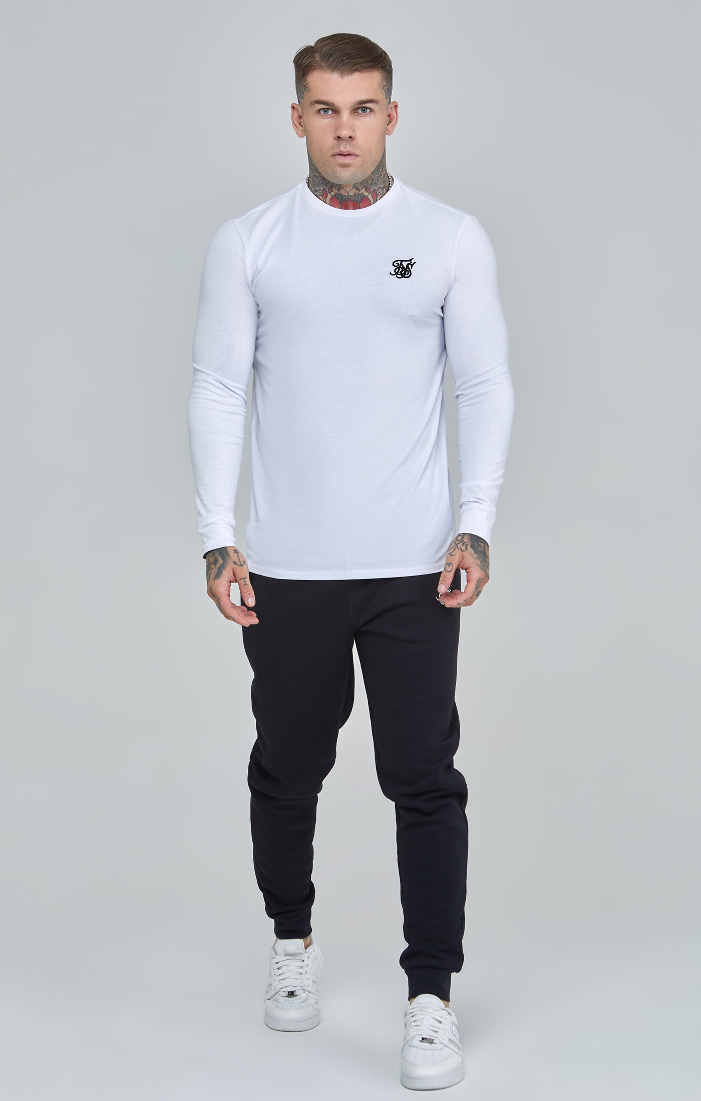 White Essential Long Sleeve Muscle Fit T-Shirt (1)