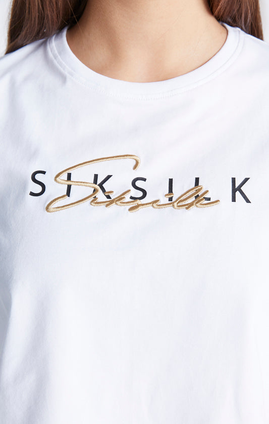 SikSilk Kurzes T-Shirt ‚Signature‘ – Weiß
