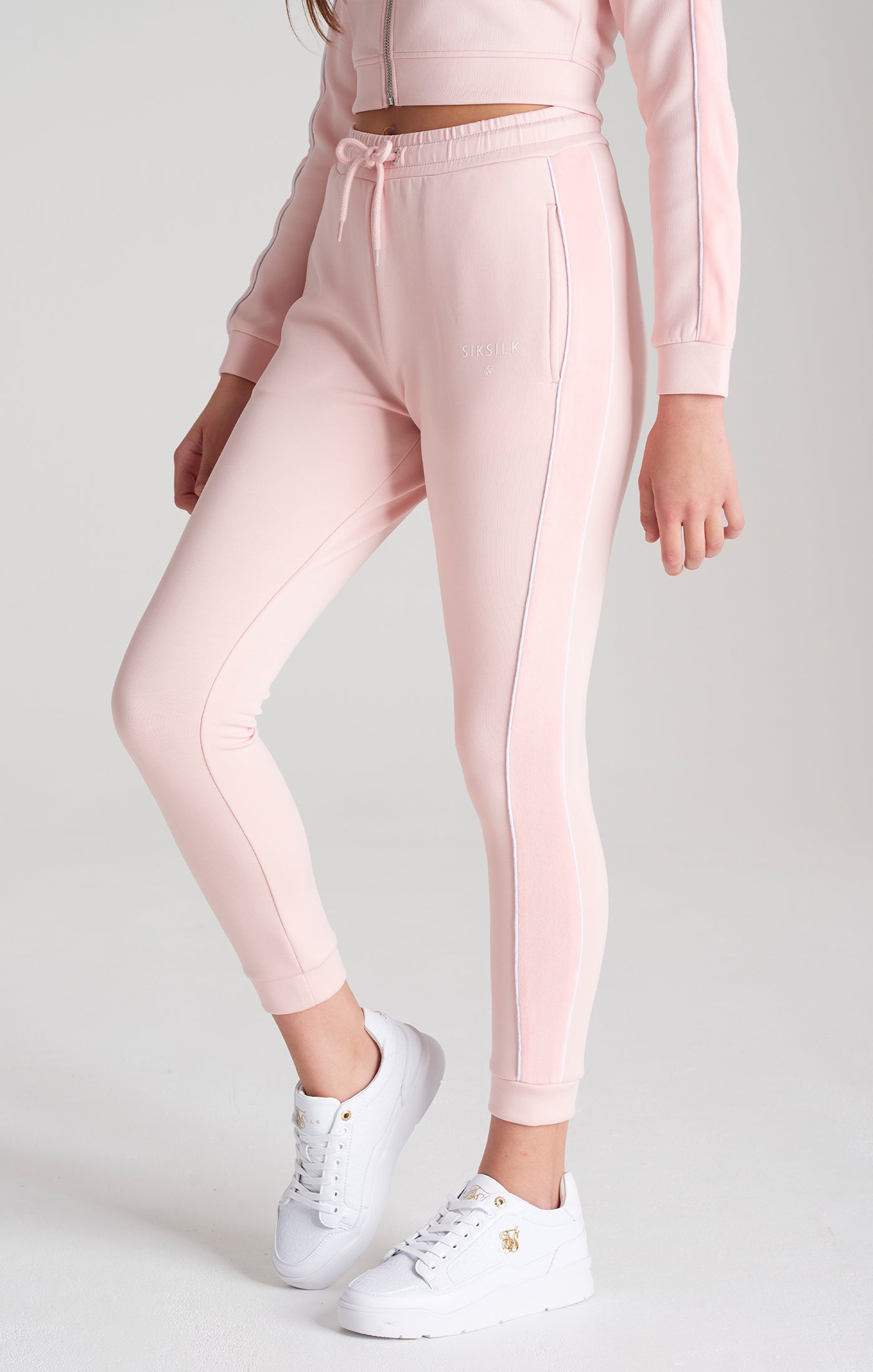 Girls Pink Velour Taped Track Pant