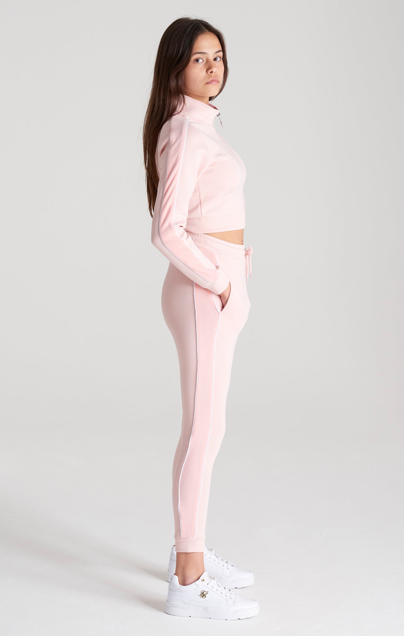 Girls Pink Velour Taped Track Pant (3)