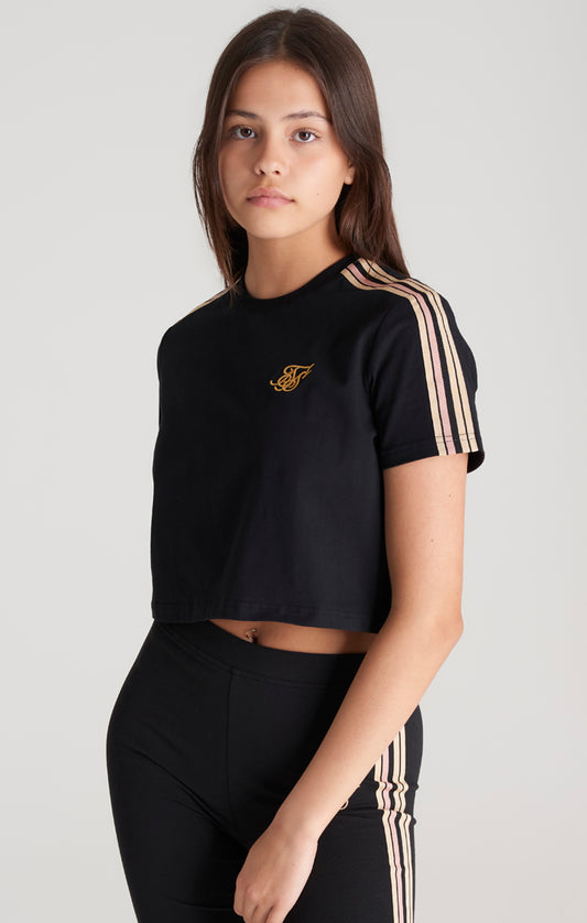 Schwarzes Taped Cropped T-Shirt für Mädchen