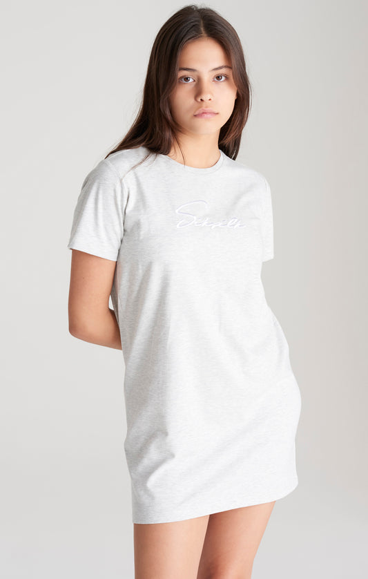 SikSilk Signature T-Shirt-Kleid - Schneeweiß meliert