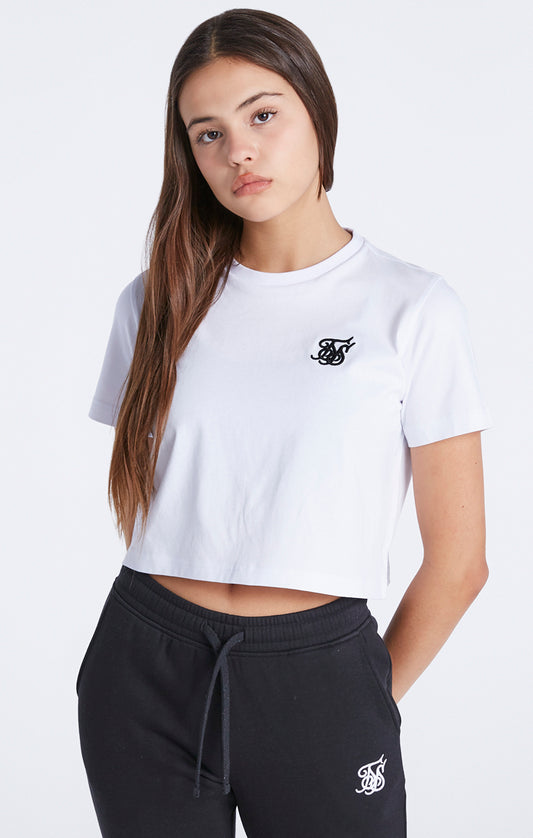 Mädchen Weißes Kurz Geschnittenes Essentials T-Shirt