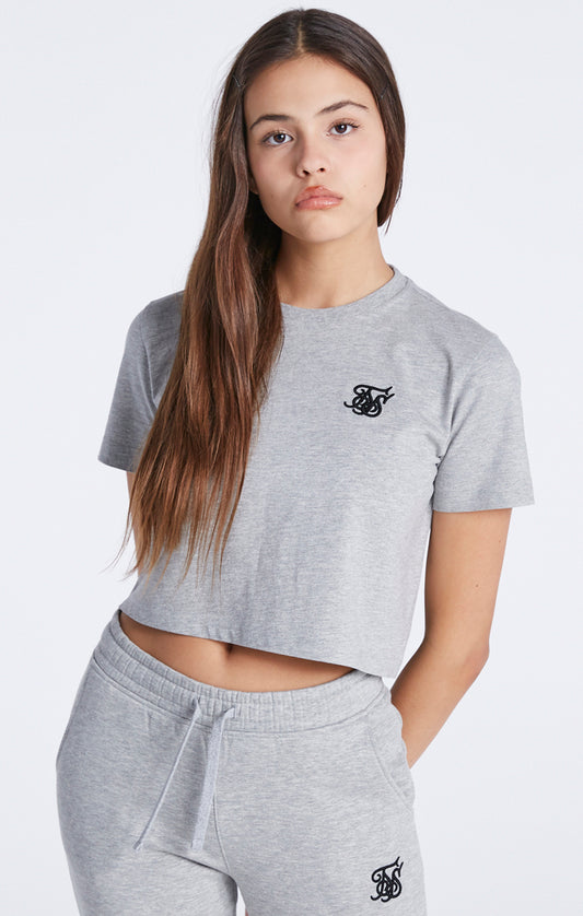 Kurz Geschnittenes Grau Meliertes Essentials T-Shirt für Mädchen