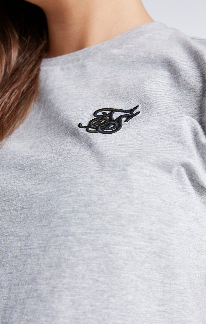 Kurz Geschnittenes Grau Meliertes Essentials T-Shirt für Mädchen (6)