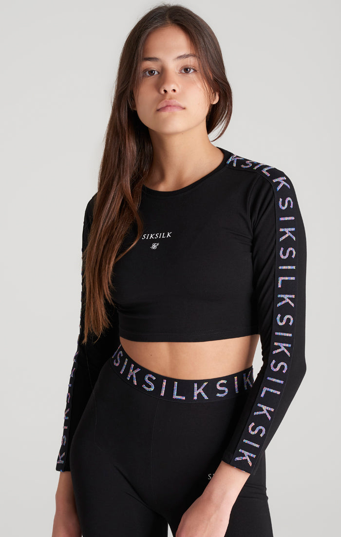 SikSilk Medley Cropped-Shirt mit langen Ärmeln - Schwarz