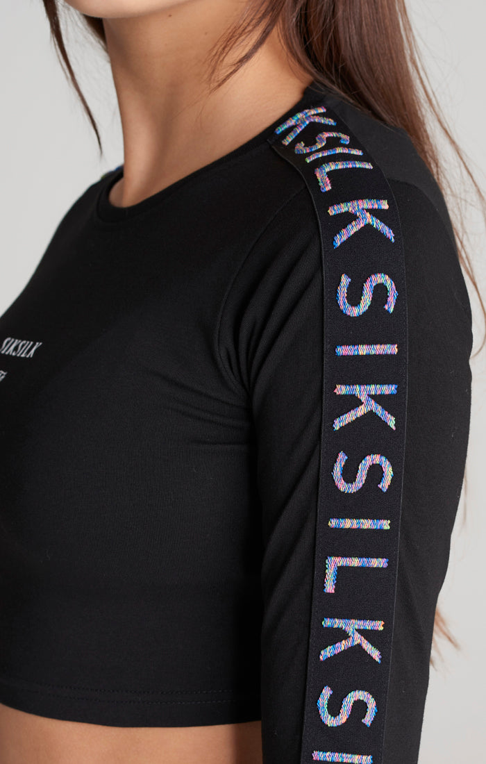 SikSilk Medley Cropped-Shirt mit langen Ärmeln - Schwarz (2)