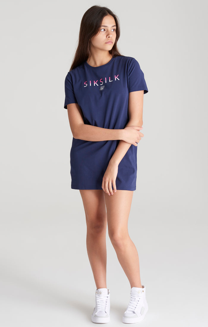 SikSilk T-Shirt-Kleid mit Fade-out Logo - Marineblau (1)