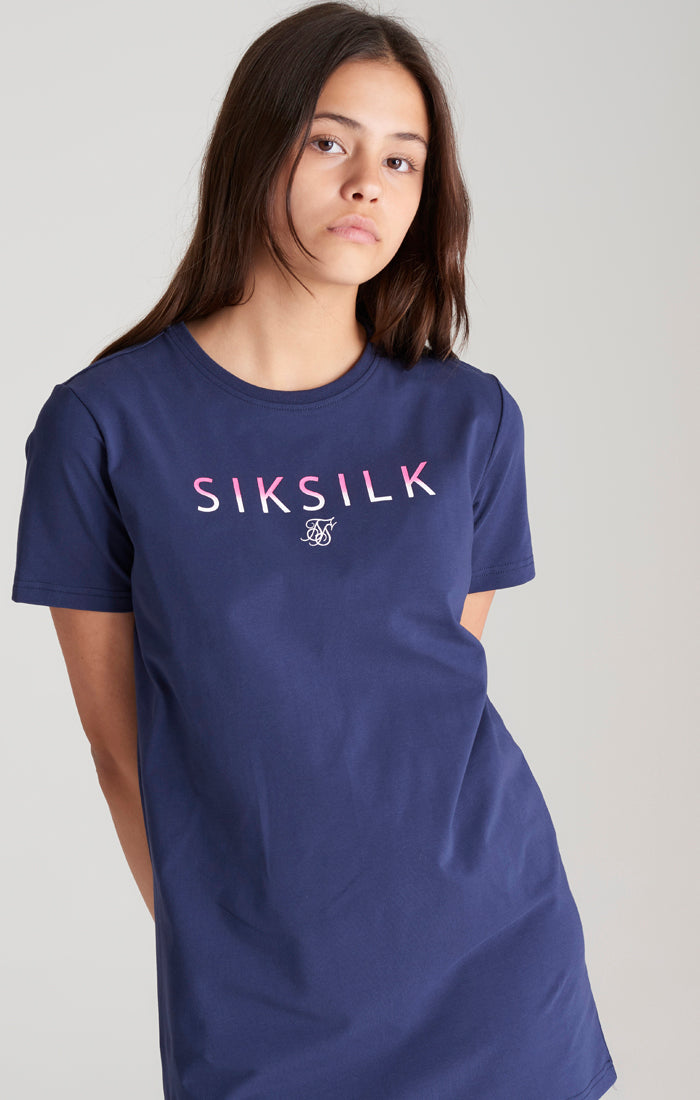 SikSilk T-Shirt-Kleid mit Fade-out Logo - Marineblau (2)
