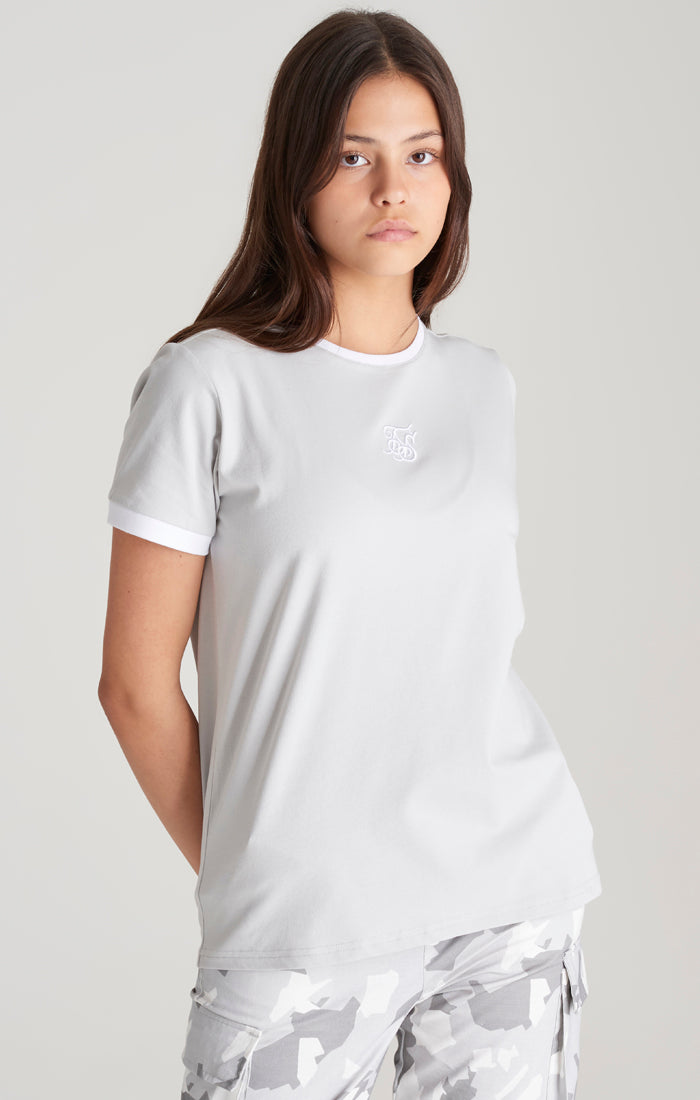 SikSilk T-Shirt mit geripptem Streifen im Kontrast am Ausschnitt und an den Ärmeln - Grau (1)