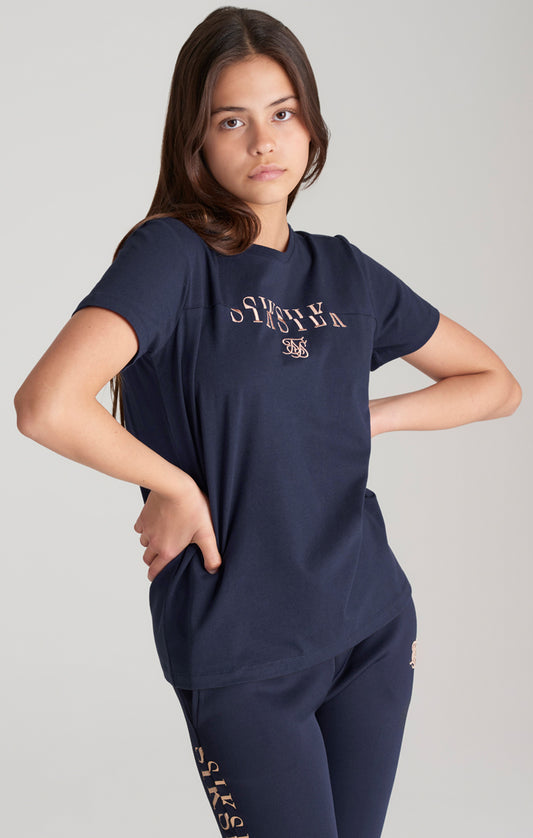 Marinefarbenes Logo-Boyfriend-T-Shirt für Mädchen