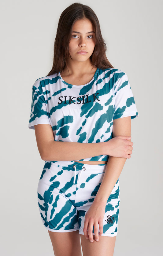 SikSilk Cropped-T-Shirt mit Tie-Dye - Weiß & Aquamarin