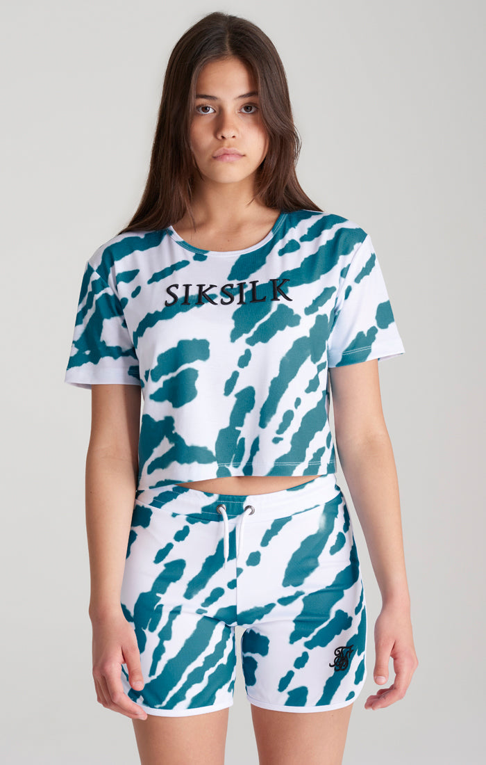 SikSilk Cropped-T-Shirt mit Tie-Dye - Weiß &amp; Aquamarin (1)